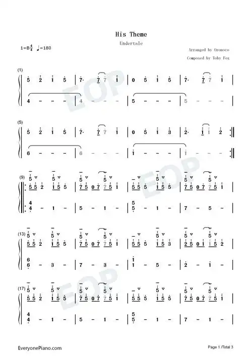 his theme-undertale背景音乐双手简谱预览1