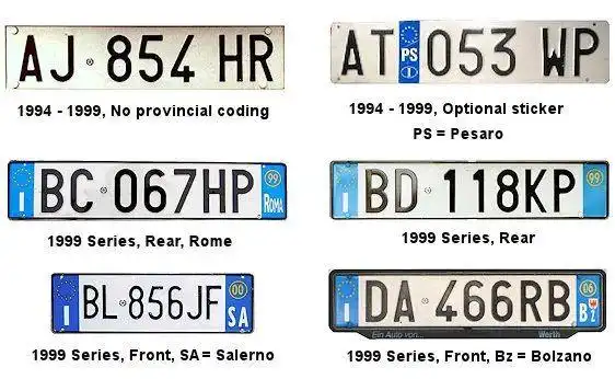 在1985年以前,意大利前车牌的尺寸是26.2×5.