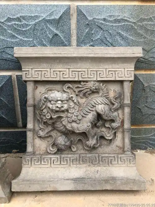 老砖雕狮子一对,高浮雕,寓意好.尺寸如图-古砖/画像砖-7788收藏