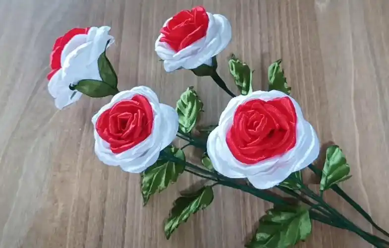 【kerajinan ibu ningsi】双色玫瑰花丝带花制作教程diy __ bunga