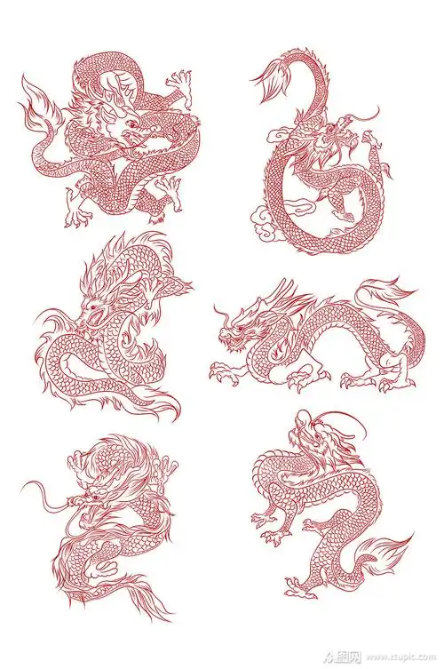 手绘线稿龙纹龙免抠素材