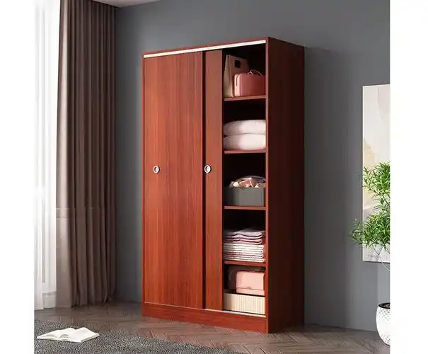 意妃推拉门衣柜现代简约组装出租房用简易柜子家用卧室衣橱暖白色100