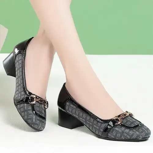 夏天新款女鞋女士网纱凉鞋真皮女凉鞋中跟牛皮凉鞋网面透气妈妈鞋