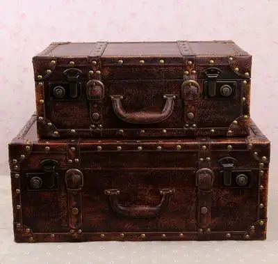 复古手提皮箱仿古实木衣服行李箱老式旅游箱摄影道具整理收纳箱子