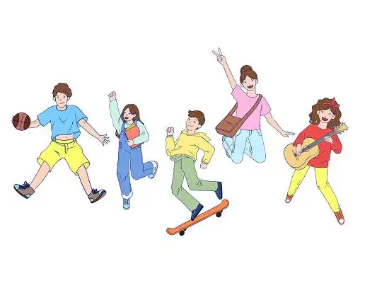 彩色卡通手绘扁平青年大学生人物组图素材