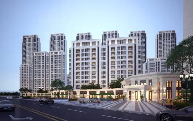简欧高层住宅建筑外观 沿街商业街