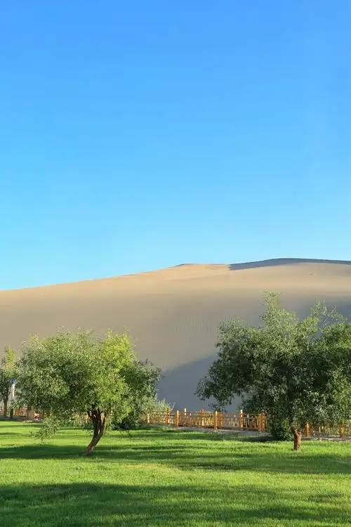 沙漠绿洲地点宁夏敦煌月牙泉在无边无际的鸣沙山沙漠里面这是仅有的一