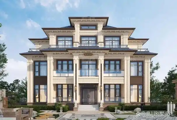 这款大气的新中式别墅,左右对称,5开间设计,整个户型设超大的落地窗