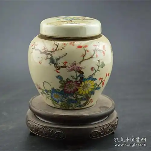 景德镇瓷器民国仿清同治花鸟粉彩图案茶叶罐古董收藏做旧陶瓷