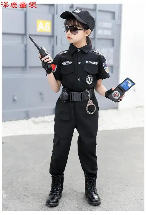 小憨鹿万圣节儿童警察特训服男女童警察童装男孩警官特种警察交警演出