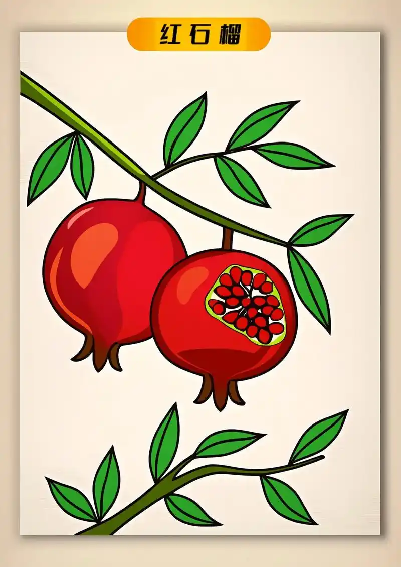 石榴简笔画教程,让我们一起来画一个可爱的石榴吧!