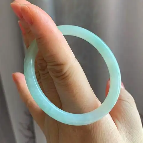 翡翠林 冰种细圆条翡翠贵妃镯53 相当圆镯49 缅甸玉手镯 浅绿玉镯