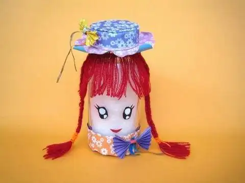 儿童手工瓶子小人儿帽子