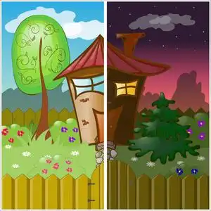 白天和黑夜的房子.矢量图照片