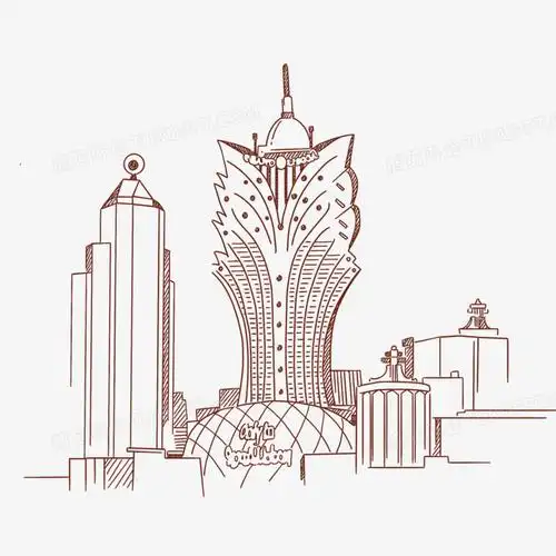 本作品全称为《简约手绘线稿澳门酒店创意元素》,使用 adobe