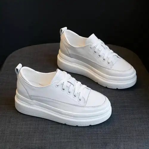 鞋子厚底小白鞋2021春季新款韩版真皮松糕休闲帆布鞋