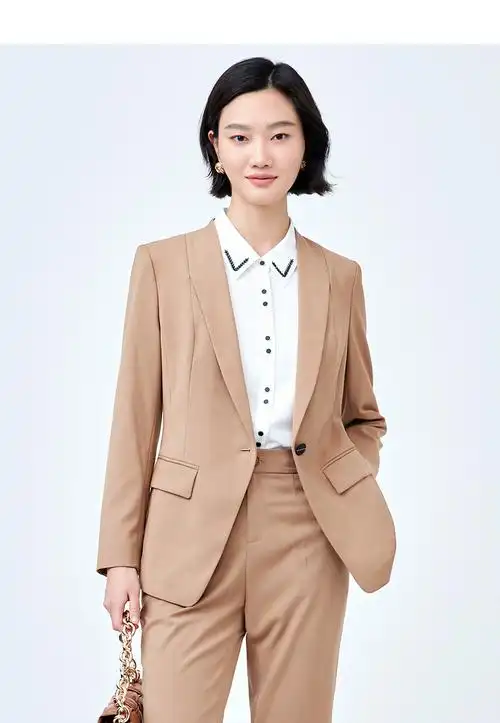 naersi娜尔思卡其平驳领西装套装女2022新款职业装通勤西服中橙红色