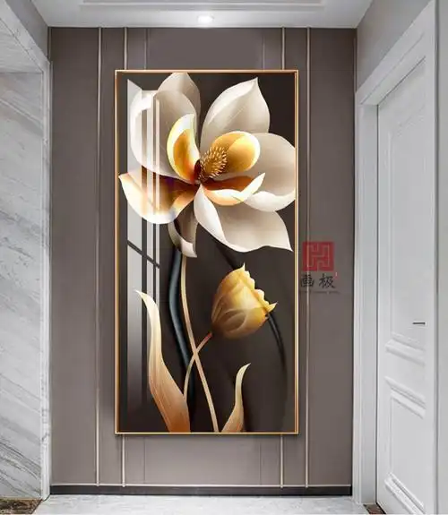 画极入户玄关走廊晶瓷画竖版现代简约挂画轻奢大气进门发财树晶瓷画