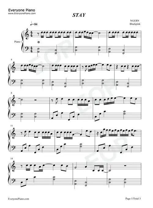 stay钢琴谱-blackpink-看谱啦