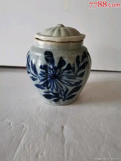 民国时期青花瓜棱罐1个_青花瓷_第1张_7788瓷器