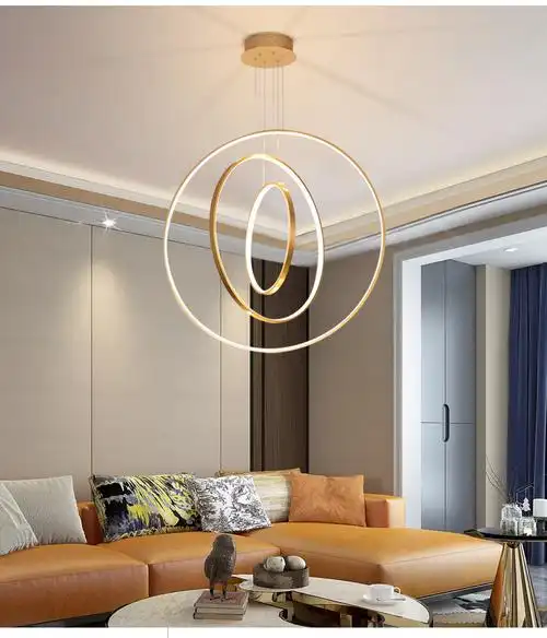 客厅吊灯现代简约艺术大厅灯后现代轻奢圆圈吊灯办公室吧台吊灯具