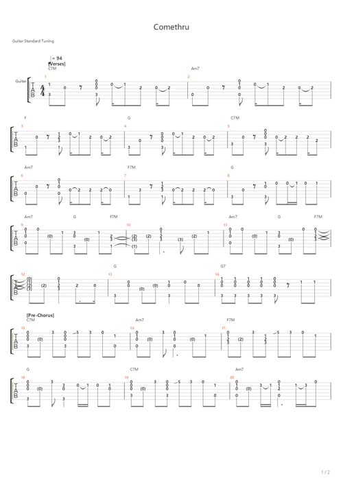 comethru吉他谱