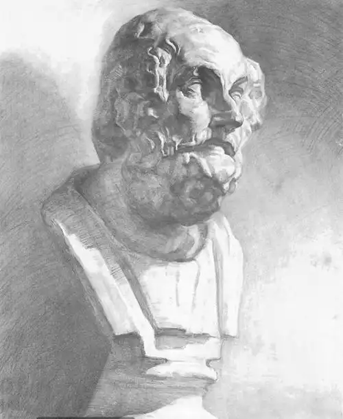 素描石膏像中荷马石膏像的画法步骤和技巧解析