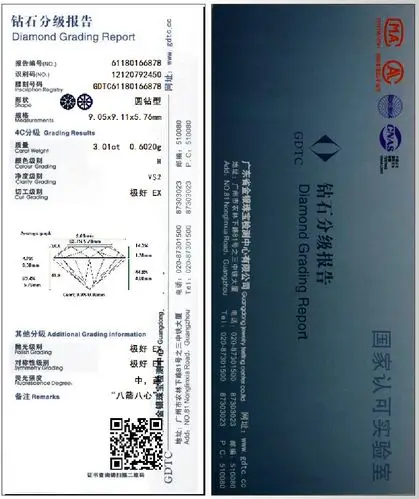 广东省金银珠宝检测中心证书样板