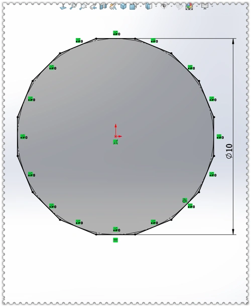 在【上视基准面】画一个16边形,给直线添加一个水平几何关系,使草图