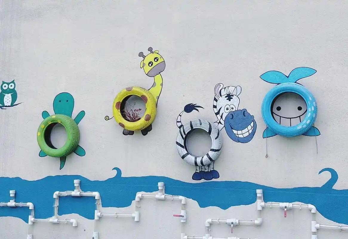 幼儿园环创 | 户外 | 轮胎改造 轮胎创意墙绘