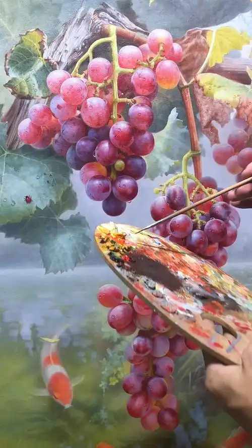 郑炳章油画#葡萄熟了,画葡萄
