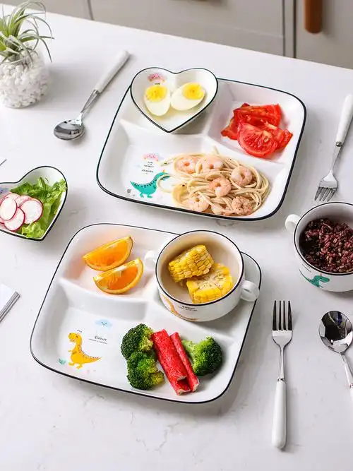 分格减脂分餐盘一人食家用家庭早餐餐具儿童陶瓷三格减肥定量盘子