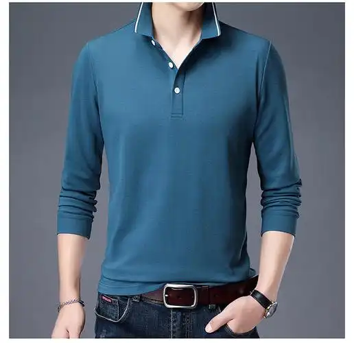 wish春秋款男士长袖带领子的秋衣春秋新款长袖男翻领t恤打底衫上衣服