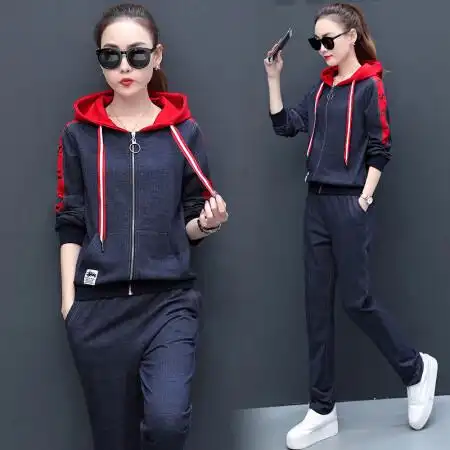 商品堡晟2019秋季新款女装新品卫衣女运动套装女潮加大码开衫连帽卫衣