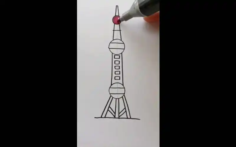 李点点简笔画,三个圆形画东方明珠