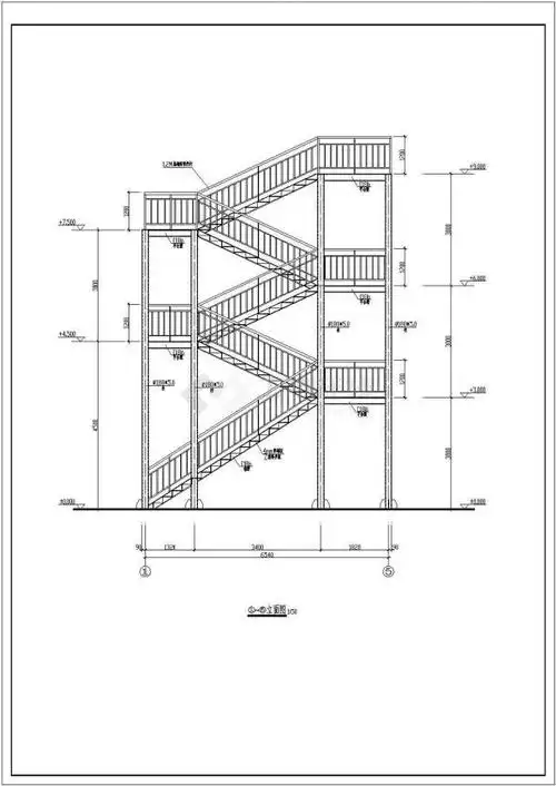 某全套4层钢管柱轻钢楼梯结构图纸_楼梯电梯构造图_土木在线