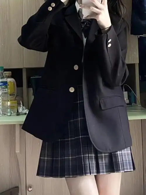 原创jk外套西服女黑色西装制服学生上衣学院风秋冬学院风班服现货
