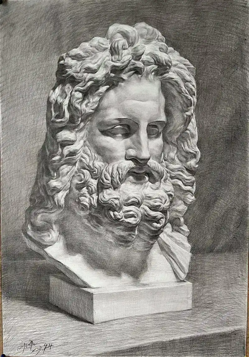 素描石膏像|宙斯步骤分享.