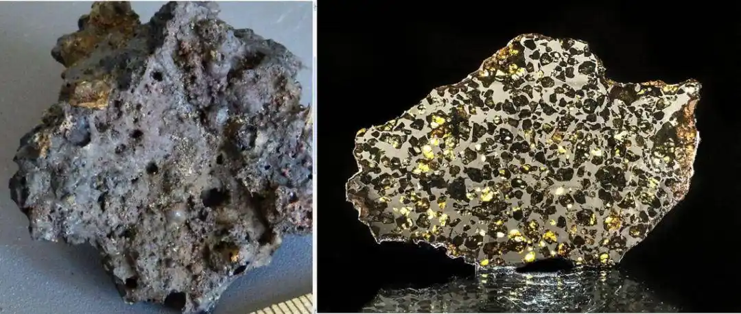 左图为铁矿石 右图为铁陨石 2.