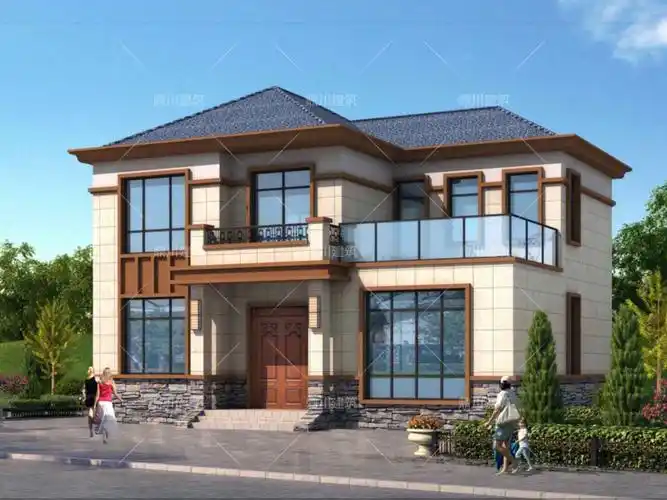 别墅图纸i新中式二层带堂屋大露台农村别墅