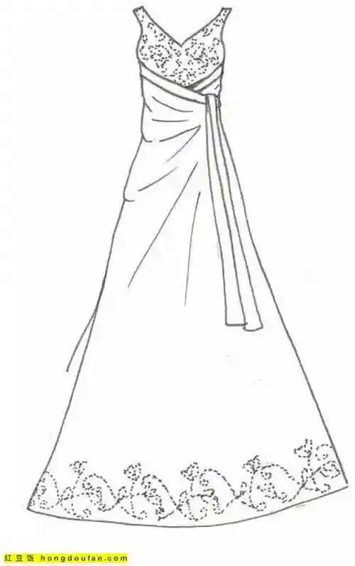 11张免费连衣裙长裙公主裙卡通涂色简笔画-红豆饭小学生简笔画大全