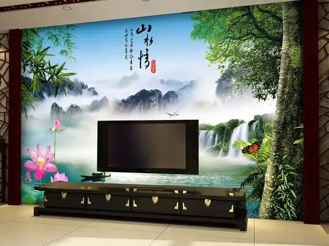 高清psd分层中国山水画电视背景墙山水诗