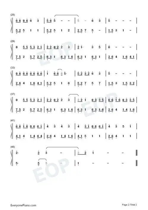 太委屈-c调简单版双手简谱预览2