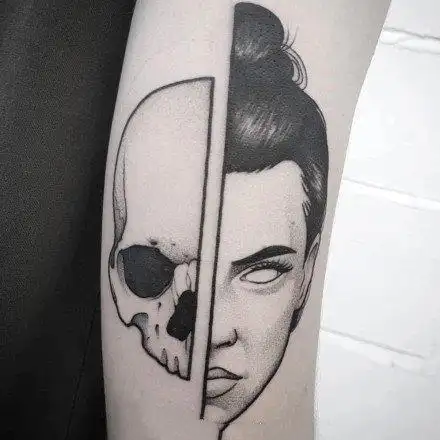 一半脸一半骷髅的创意纹身图案