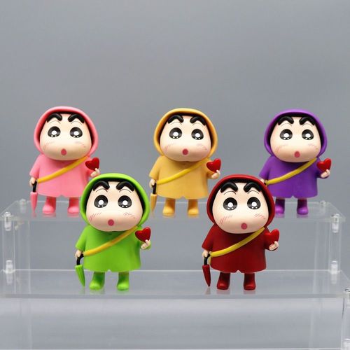 野原新之助q版 蜡笔小新手办雨衣比心小新可爱卡通动漫模型摆件