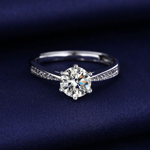 经典六爪钻戒戒指女款可调节莫桑「一生一世】小蛮腰活口圈ms032