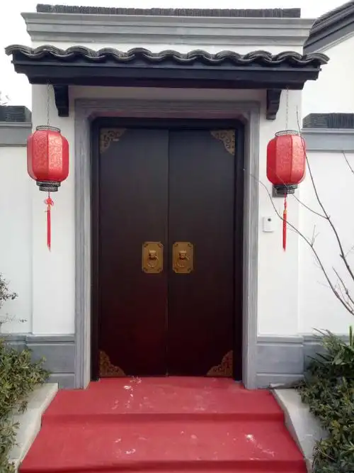 实木车库门 实木门 实木进户门 中式庭院门 原木门 铜铝门-浙江易木居