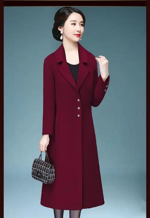 嫁女儿结婚礼服妈妈冬装毛呢外套女中长款喜婆婆婚宴加厚呢子大衣 咖