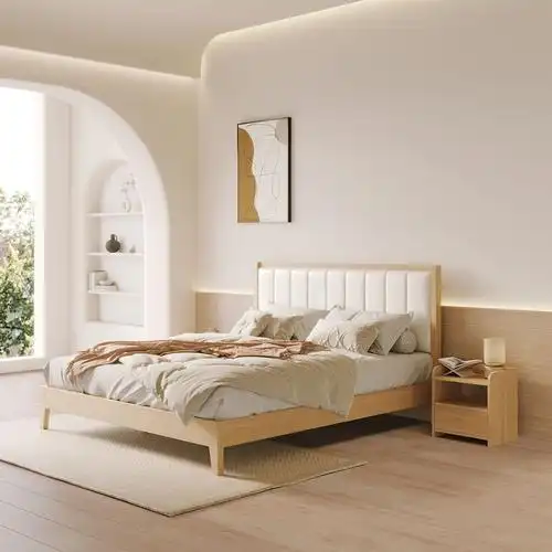 【遇合】北欧风格    家用双人卧室超纤皮卧室时尚大床(床板条-板木