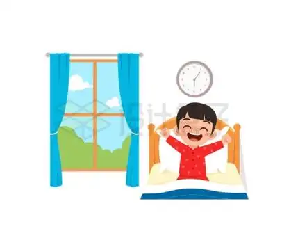 早晨醒来起床在床上伸懒腰的卡通小朋友9521203矢量图片免抠素材